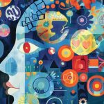 A colorful illustration a head shape and of a variety of exercises for the brain including memory games puzzles and critical thinking activities..