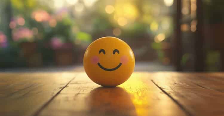 Happy smile face on table with sparkle light in background boundaries