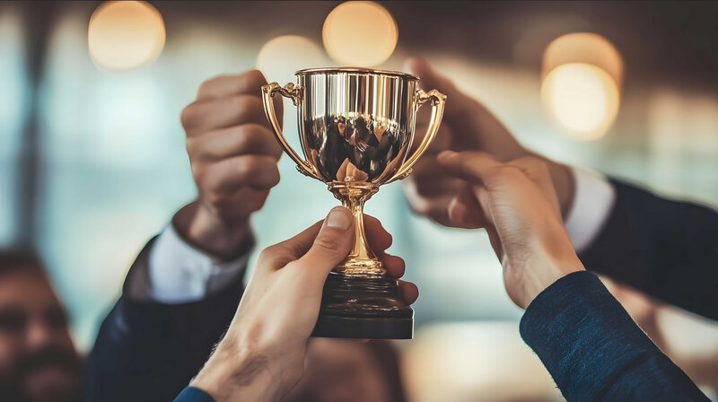 Science Breakthrough Shows Mental Strength's Location in the Brain (and how to grow it) Image of four male hands holding up a trophy