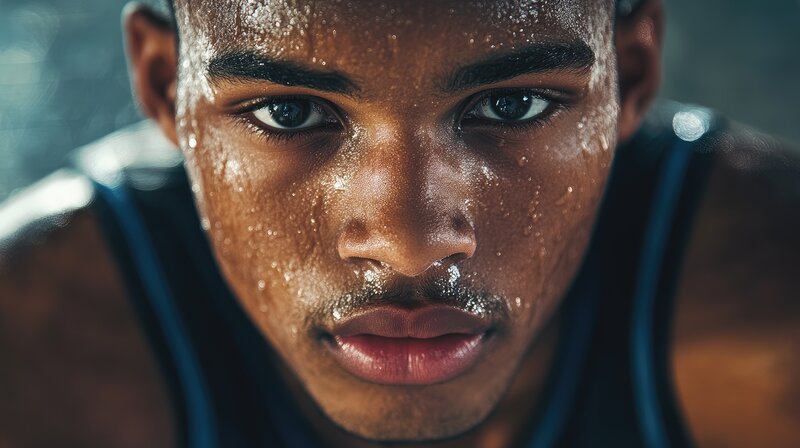 Close-up portrait of a young male basketball player with sweat on his skin after practice in a studio setting with blurred background - Science Breakthrough Shows Mental Strength's Location in the Brain (and how to grow it)