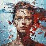 A poignant portrait of a person with visible scars or marks, symbolizing their journey post-brain injury