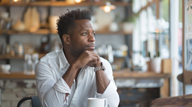 African American male with chin resting on hands looking out a window rest - Silence and Boring Breaks Make Your Brain Smarter